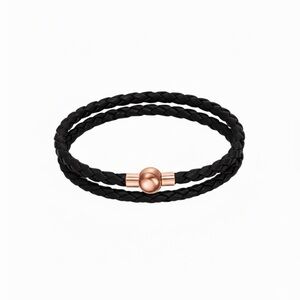 Linx Black Double Wrap Leather Bolo Cord Bracelet Rose Gold Magnetic Clasp